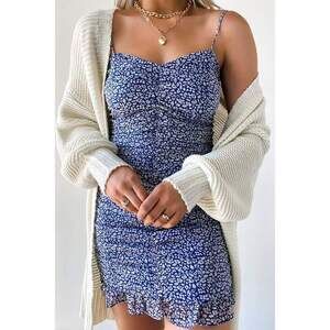 Lulus Walk The Walk Blue Floral Print Ruched Bodycon Mini Dress - Size M